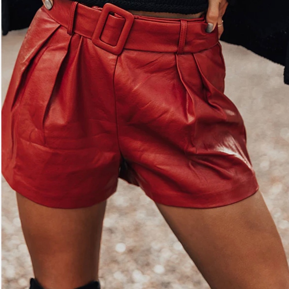 TCEC red leather shorts